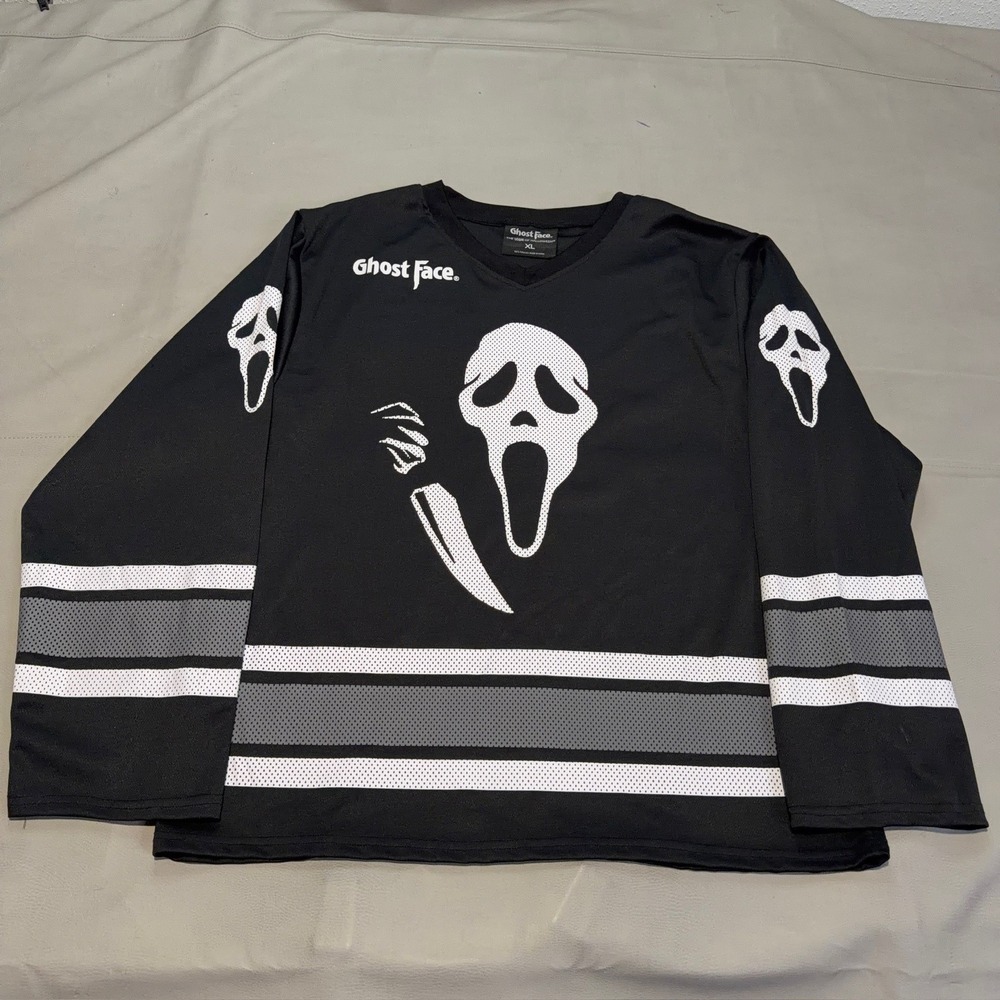 Ghost Face Scream Hockey Jersey Men Black White 96 Horror Movie Halloween-XL7215